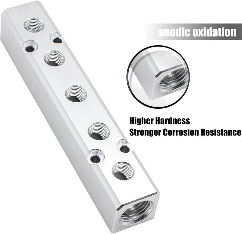MARSTEK Air Manifold, 5 Way 7 Port Air Compressor Manifold, Aluminum Air Hose Inline Manifold Block Splitter, Pneumatic Manifold Air Distribution Block, NPT 1/2 Inch Supply Port, NPT 1/4 Inch Output Port - Image 5